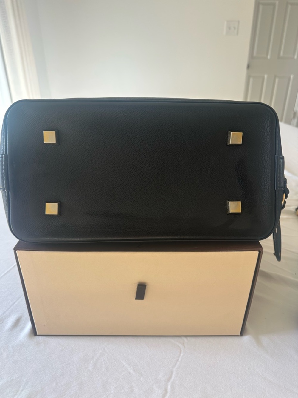 Louis Vuitton Black Embossed Monogram Satchel with Gold Stud Accents - Picture 5 of 9